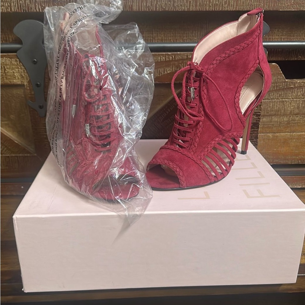 Red Lace-Up Heeled Sandals